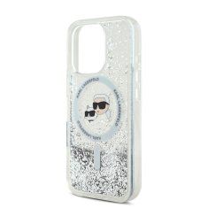 Karl Lagerfeld Zadní kryt Liquid Glitter Karl and Choupette Heads MagSafe pro iPhone 16 Pro Max Transparent