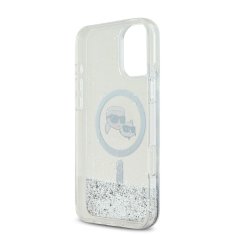 Karl Lagerfeld Zadní kryt Liquid Glitter Karl and Choupette Heads MagSafe pro iPhone 16 Transparent