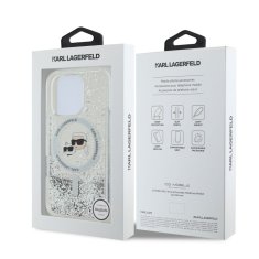 Karl Lagerfeld Zadní kryt Liquid Glitter Karl and Choupette Heads MagSafe pro iPhone 16 Pro Transparent