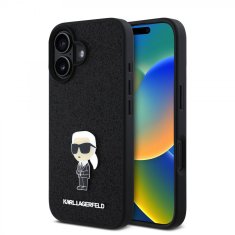 Karl Lagerfeld Zadní kryt Fixed Glitter Metal Ikonik pro iPhone 16 Black