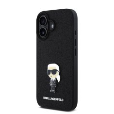 Karl Lagerfeld Zadní kryt Fixed Glitter Metal Ikonik pro iPhone 16 Black