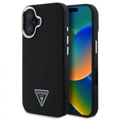 Guess Zadní kryt PU Grained Triangle Logo pro iPhone 16 Black