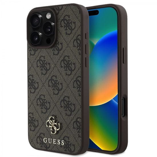 Guess Zadní kryt PU 4G Small Metal Logo MagSafe pro iPhone 16 Pro Brown