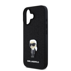 Karl Lagerfeld Zadní kryt Fixed Glitter Metal Ikonik pro iPhone 16 Black