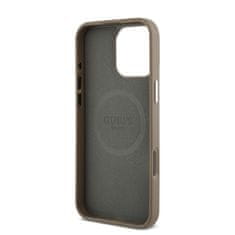 Guess Zadní kryt PU Grained Triangle Logo pro iPhone 16 Pro Brown