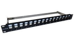 XtendLan Patch panel 19", 16 portů, Cat6a, stíněný, s keystone