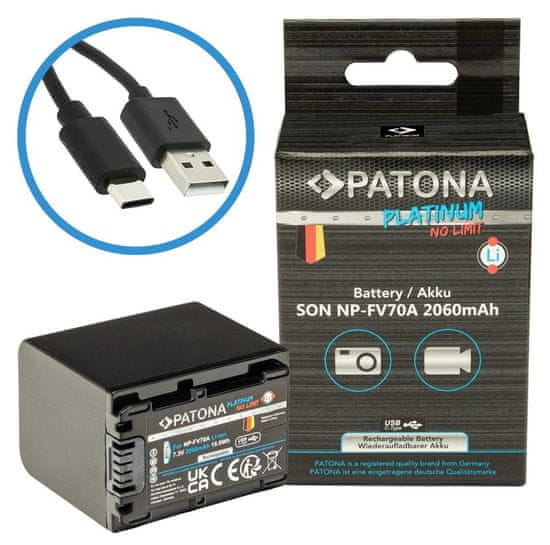 PATONA baterie pro foto Sony NP-FV70A 2060mAh Li-Ion Platinum USB-C nabíjení