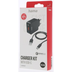 Hama set: rychlá USB nabíječka QC 3.0 19,5 W + kabel USB A-C 1,5 m