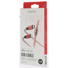 Hama MFi USB-C Lightning kabel Reflective pro Apple, 1,5 m, červený