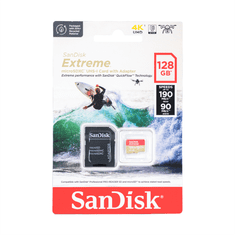 SanDisk Extreme microSDXC 128GB pro akční kamery + SD Adapter 190MB/s and 90MB/s, A2 C10 V30 UHS-I U4