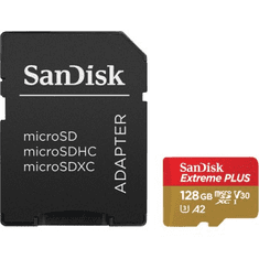 SanDisk Extreme PLUS microSDXC 128GB + SD Adapter 200MB/s and 90MB/s A2 C10 V30 UHS-I U3