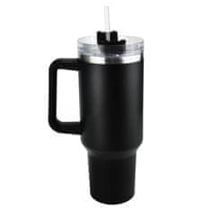 HOME & MARKER® Termohrnek, Stanley tumbler, Izolovaný kelímek s uchem a brčkem, Tumbler se slámkou, Tumbler s brčkem (1200 ml, lze mýt v myčce nádobí) | HIPYSIP Černá