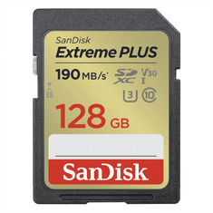 SanDisk Extreme PLUS 128GB SDXC Memory Card 190MB/s and 90MB/s, UHS-I, Class 10, U3, V30