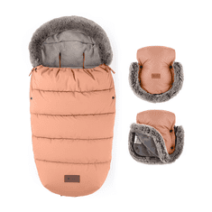 FEEDO PETITE&MARS Set zimní fusak Comfy 4v1 + rukavice na kočárek Furry Pastel Peach