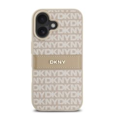 DKNY Zadní kryt PU Leather Repeat Pattern Tonal Stripe pro iPhone 16 Pink