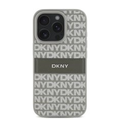 DKNY Zadní kryt PU Leather Repeat Pattern Tonal Stripe pro iPhone 16 Pro Beige