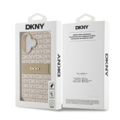 DKNY Zadní kryt PU Leather Repeat Pattern Tonal Stripe pro iPhone 16 Pink