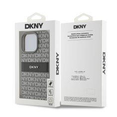 DKNY Zadní kryt PU Leather Repeat Pattern Tonal Stripe pro iPhone 16 Pro Max Beige