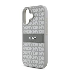 DKNY Zadní kryt PU Leather Repeat Pattern Tonal Stripe pro iPhone 16 Beige