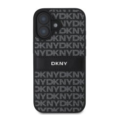 DKNY Zadní kryt PU Leather Repeat Pattern Tonal Stripe pro iPhone 16 Plus Black