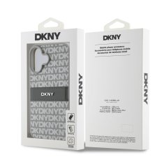 DKNY Zadní kryt PU Leather Repeat Pattern Tonal Stripe pro iPhone 16 Beige