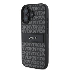 DKNY Zadní kryt PU Leather Repeat Pattern Tonal Stripe pro iPhone 16 Plus Black