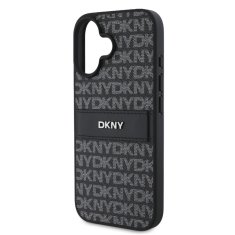 DKNY Zadní kryt PU Leather Repeat Pattern Tonal Stripe pro iPhone 16 Plus Black