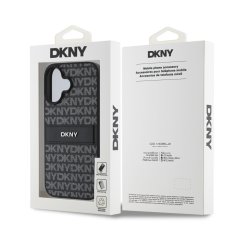 DKNY Zadní kryt PU Leather Repeat Pattern Tonal Stripe pro iPhone 16 Plus Black