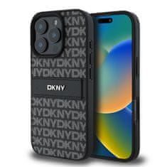 DKNY Zadní kryt PU Leather Repeat Pattern Tonal Stripe pro iPhone 16 Pro Black