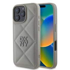 DKNY Zadní kryt PU Leather Quilted Stack Logo pro iPhone 16 Pro Max Grey