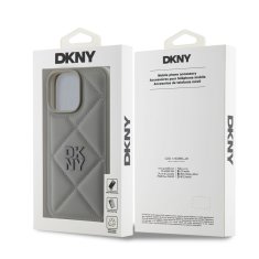 DKNY Zadní kryt PU Leather Quilted Stack Logo pro iPhone 16 Pro Max Grey