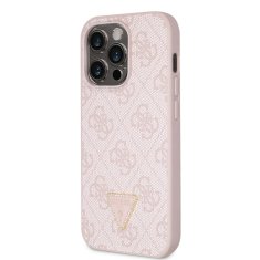 Guess  PU 4G Strass Triangle Metal Logo Zadní Kryt pro iPhone 15 Pro Pink