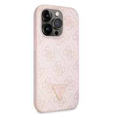 Guess  PU 4G Strass Triangle Metal Logo Zadní Kryt pro iPhone 15 Pro Pink