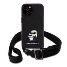 Karl Lagerfeld  Saffiano Crossbody Metal Karl and Choupette Zadní Kryt pro iPhone 15 Black