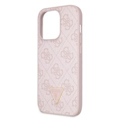 Guess  PU 4G Strass Triangle Metal Logo Zadní Kryt pro iPhone 15 Pro Pink