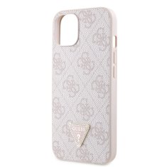 Guess  PU 4G Strass Triangle Metal Logo Zadní Kryt pro iPhone 15 Pink