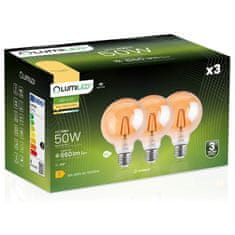 LUMILED 3x Dekorativní LED žárovka E27 G95 6W = 50W 660lm 2000K Teplá bílá 360° GLOBE AMBER