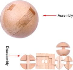 Netscroll Dřevěná skládačka, kouzelná koule, hlavolam pro dospělé a děti, podpora mentálních a motorických schopností, pro lepší paměť, soustředění a vytrvalost, průměr 6 cm, BrainTeaser