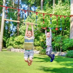 OUTSUNNY Ninja Slackline Set 10M Lano S Lezeckými Překážkami, Opičí Uzly, Gymnastické Kruhy, Pro 3-6 Let 