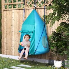 OUTSUNNY Houpačka Hnízdo Se Stanem, Ø100 Cm Zahradní Houpačka, Dětská Houpačka S Okénkem A Délkově Nastavitelnými Lany, Vodotěsná Do 150 Kg Modrozelená 