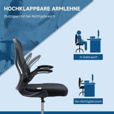 VINSETTO Kancelářská Židle Ergonomická Pracovní Židle S Nastavitelným Nožním Kruhem, 110-130 Cm Výškově Nastavitelná, Kolečka, Bederní Opěrka, Černá 