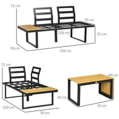 OUTSUNNY Set Zahradního Nábytku Pro 3 Osoby, Balkonový Nábytek S Podsedáky, Hliníkový Rám, Vzhled Dřeva, Tmavě Šedá + Přírodní 