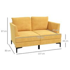 HOMCOM 2Místná Dvoumístná Pohovka V Plátěném Vzhledu, Loveseat V Retro Designu, Do 300 Kg, Žlutá, 137X80X87Cm Do Obývacího Pokoje 