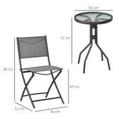 OUTSUNNY Set Zahradního Bistra Pro 2 Osoby, Set Zahradního Nábytku Včetně 1 Stolu, 2 Skládacích Židlí, Zahradního Nábytku, Ocelově Šedá 