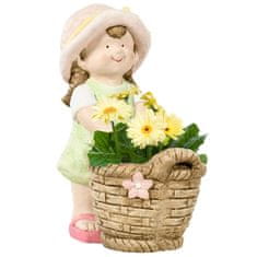 OUTSUNNY Dívka S Květináčem Povětrnostně Odolná Zahradní Figurka Květináč Ornament Socha Pro Home Decor Zahrada 