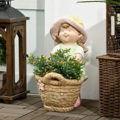 OUTSUNNY Dívka S Květináčem Povětrnostně Odolná Zahradní Figurka Květináč Ornament Socha Pro Home Decor Zahrada 