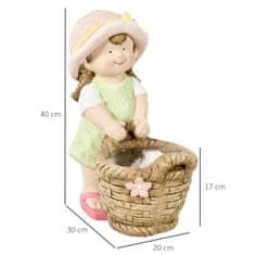 OUTSUNNY Dívka S Květináčem Povětrnostně Odolná Zahradní Figurka Květináč Ornament Socha Pro Home Decor Zahrada 