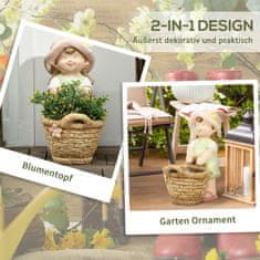 OUTSUNNY Dívka S Květináčem Povětrnostně Odolná Zahradní Figurka Květináč Ornament Socha Pro Home Decor Zahrada 