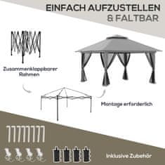 OUTSUNNY Skládací Altán 4X4M Výsuvný Zahradní Altán S Uv Ochranou A Síťovanými Stěnami, Dvojitá Střecha, Tmavě Šedá 