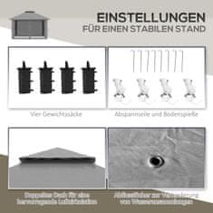 OUTSUNNY Skládací Altán 4X4M Výsuvný Zahradní Altán S Uv Ochranou A Síťovanými Stěnami, Dvojitá Střecha, Tmavě Šedá 